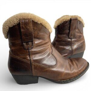 Born Brown Leather Shearling Lined Western Ankle Boots Booties Women's 7